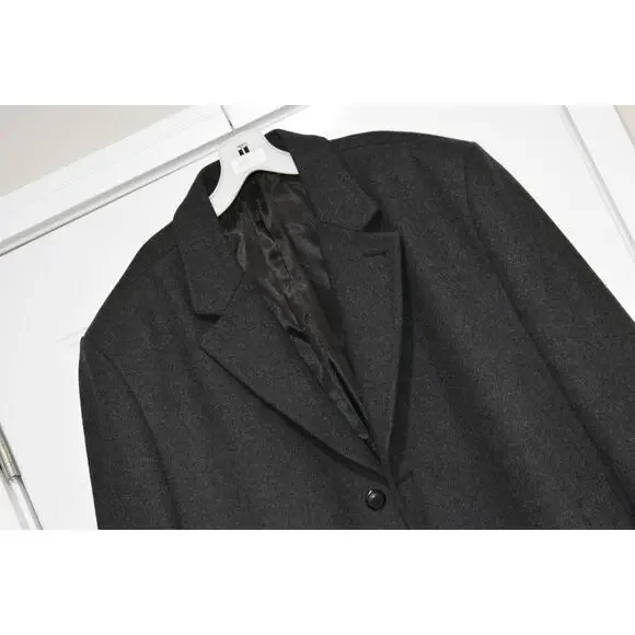 London Fog Wool Trench Jacket Overcoat Lined Men Size 48 Reg Gray Single Vent‎